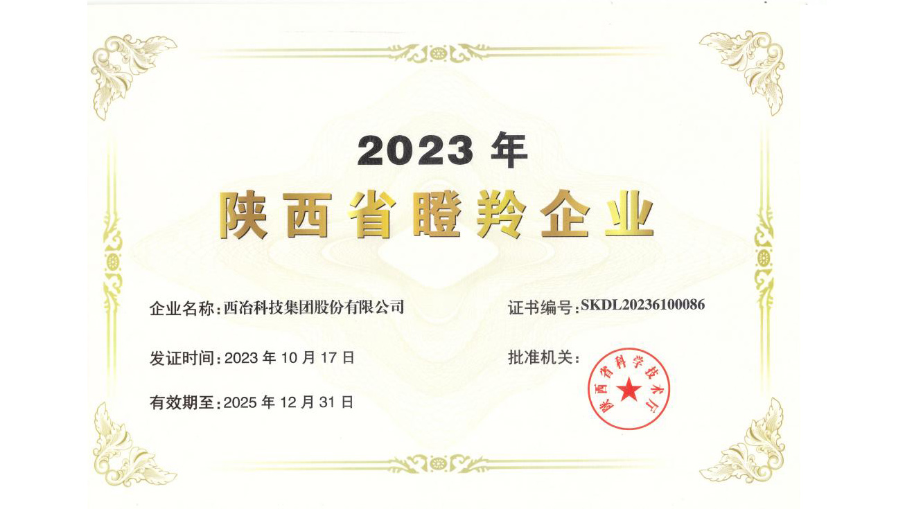 西冶榮獲陜西省科學(xué)技術(shù)廳頒發(fā)的“2023年陜西省瞪羚企業(yè)”